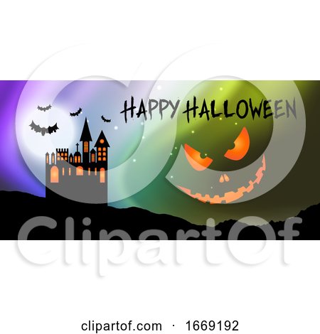Halloween Banner with Castle and Pumpkin Face by KJ Pargeter