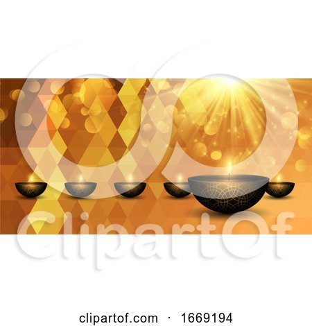 Decorative Diwali Lamps on Low Poly Banner Design by KJ Pargeter