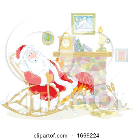 Santa Relaxing in a Rocking Chair by a Fire by Alex Bannykh