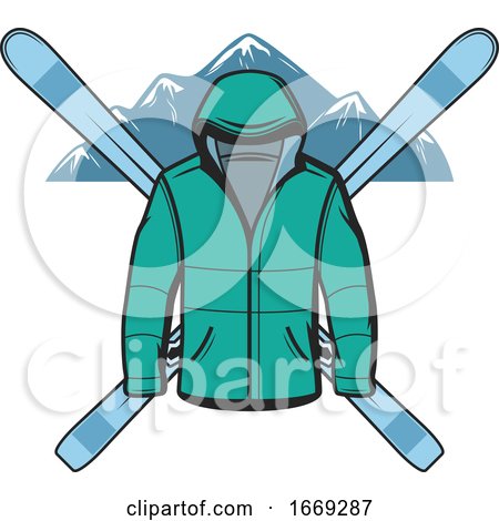 Ski Jacket and Skis over Mountains by Vector Tradition SM