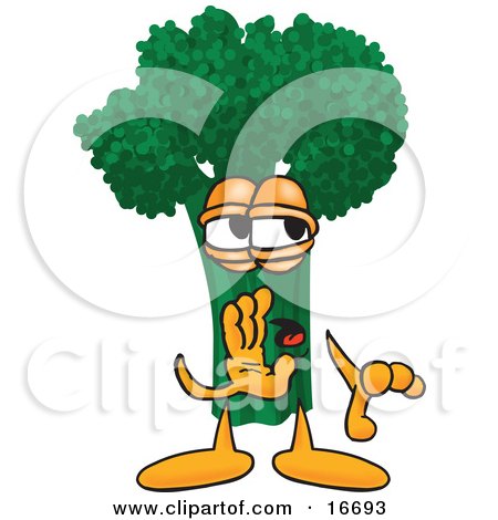 Clipart Picture of a Green Broccoli Food Mascot Cartoon Character Whispering by Mascot Junction