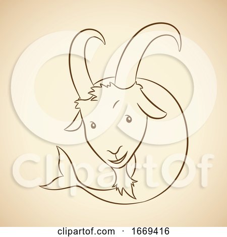Brown Line Art of Capricorn Zodiac Sign on a Beige Background by cidepix