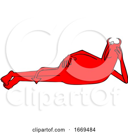 Cartoon Devil Laying on His Side by djart
