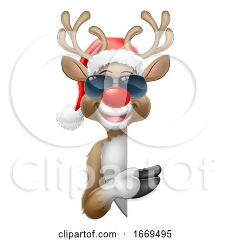 Christmas Santa Hat Reindeer Sunglasses Sign by AtStockIllustration