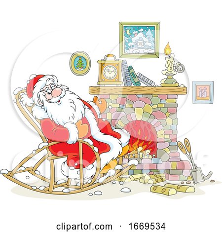 Santa Rocking in a Chair by a Fire by Alex Bannykh