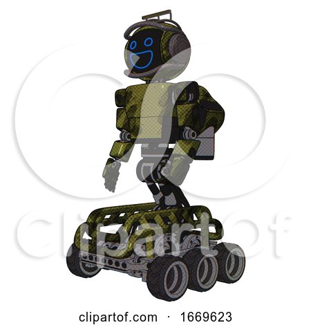Cyborg Containing Digital Display Head and Wide Smile and Led and Protection Bars and Light Chest Exoshielding and Prototype Exoplate Chest and Rocket Pack and Six-wheeler Base. Grunge Army Green. by Leo Blanchette