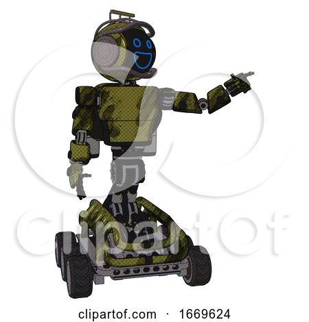 Cyborg Containing Digital Display Head and Wide Smile and Led and Protection Bars and Light Chest Exoshielding and Prototype Exoplate Chest and Rocket Pack and Six-wheeler Base. Grunge Army Green. by Leo Blanchette