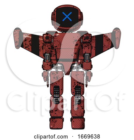 Bot Containing Digital Display Head and X Face and Light Chest Exoshielding and Prototype Exoplate Chest and Stellar Jet Wing Rocket Pack and Prototype Exoplate Legs. Grunge Matted Orange. Front View. by Leo Blanchette