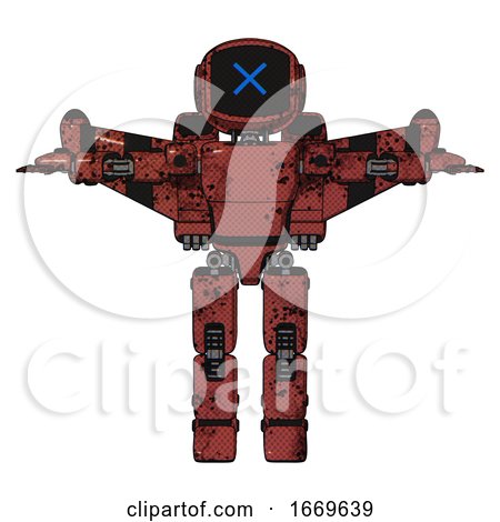 Bot Containing Digital Display Head and X Face and Light Chest Exoshielding and Prototype Exoplate Chest and Stellar Jet Wing Rocket Pack and Prototype Exoplate Legs. Grunge Matted Orange. T-pose. by Leo Blanchette