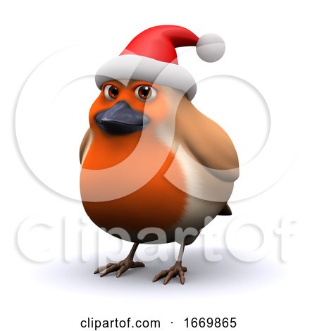 3d Robin Wears a Santa Claus Hat by Steve Young