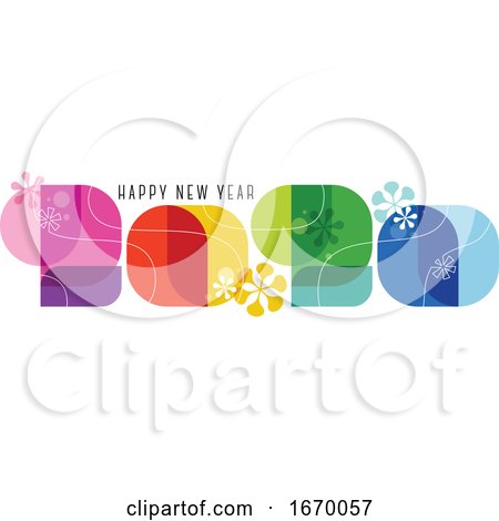 Happy New Year 2020 Greeting Card. Colorful Numbers with Abstract Vintage Decoration Isolated on White Background. Elegant Vector Illustration in 60s Retro Style for Holiday Calendar, Brochure or Flyer by elena