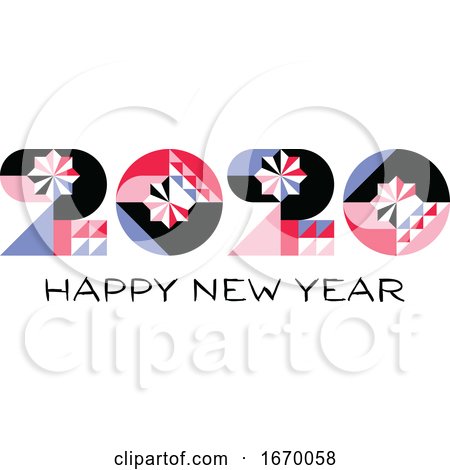Happy New Year 2020 Logo with Multicolored Geometric Numbers with Abstract Design Elements on White Background. Modern Vector Illustration for Printed Matter or Web Design by elena