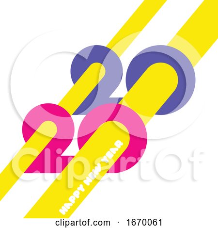 Happy New Year 2020 Logo Design with Colorful Geometric Numbers and Yellow Abstract Beams on White Background. Modern Vector Illustration for Printed Matter or Web Design by elena