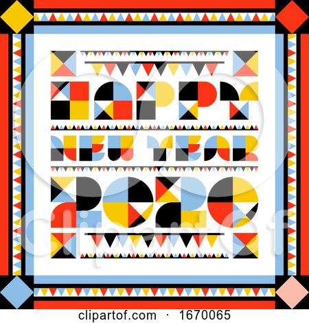 Elegant Abstract Numbers 2020 and Happy New Year Greetings with Multicolored Flags and Garlands. Wonderful Vector Illustration for Greeting Card, Holiday Calendar, Book or Brochure by elena