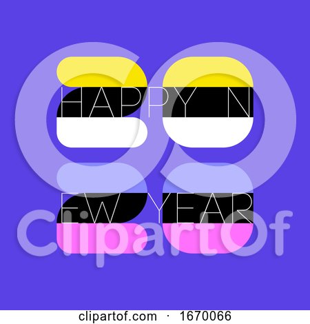 Multicolored Numbers 2020 and Happy New Year Greetings on Purple Background. Elegant Vector Illustration in Retro Style for Greeting Card, Holiday Calendar or Brochure by elena