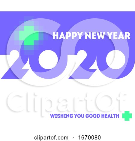 Colorful Numbers 2020 with Abstract Laser Cross and Wishes of Good Health in New Year. Modern Vector Illustration in Futuristic Style for Medical Brochure Cover, Calendar or Web Page by elena