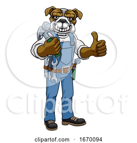 Bulldog Mascot Carpenter Handyman Holding Hammer by AtStockIllustration