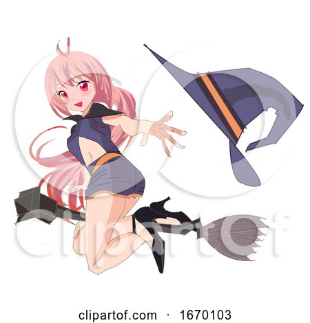Manga Witch Flying and Catching a Hat by mayawizard101