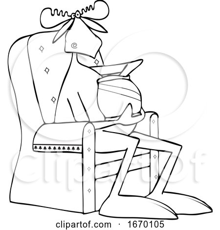 Cartoon Moose Sitting in a Chair and Eating Chips by djart