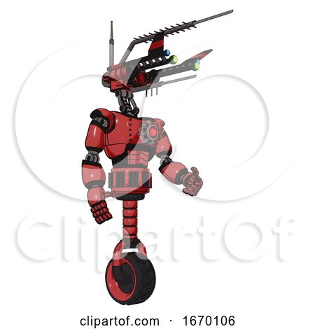 Cyborg Containing Dual Retro Camera Head and Communications Array Head and Light Chest Exoshielding and Red Energy Core and Unicycle Wheel. Primary Red Halftone. Facing Left View. by Leo Blanchette