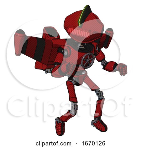 Mech Containing Oval Wide Head and Red Horizontal Visor and Techno Mohawk and Light Chest Exoshielding and Chest Valve Crank and Stellar Jet Wing Rocket Pack and Ultralight Foot Exosuit. Dark Red. by Leo Blanchette