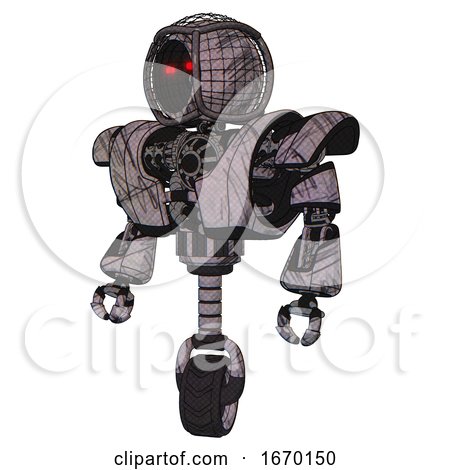 Mech Containing Round Barbed Wire Round Head and Heavy Upper Chest and Heavy Mech Chest and Unicycle Wheel. Dark Sketchy. Standing Looking Right Restful Pose. by Leo Blanchette