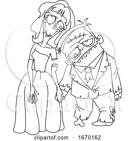 Lineart Zombie Wedding Couple by yayayoyo
