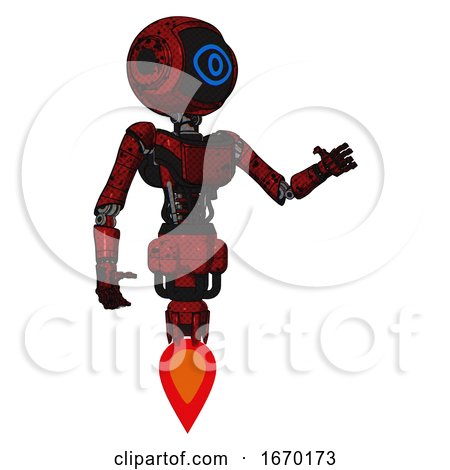 Mech Containing Digital Display Head and Large Eye and Light Chest Exoshielding and Ultralight Chest Exosuit and Jet Propulsion. Grunge Dots Dark Red. Interacting. by Leo Blanchette