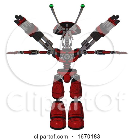 Android Containing Dual Retro Camera Head and Shrimp Head and Light Chest Exoshielding and Minigun Back Assembly and No Chest Plating and Light Leg Exoshielding. Red Blood Grunge Material. T-pose. by Leo Blanchette