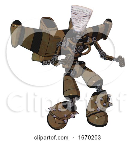 Droid Containing Humanoid Face Mask and Binary War Paint and Light Chest Exoshielding and Stellar Jet Wing Rocket Pack and No Chest Plating and Light Leg Exoshielding and Spike Foot Mod. Old Copper. by Leo Blanchette