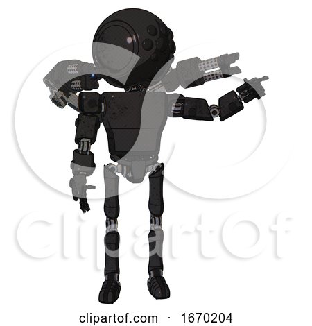 Android Containing Round Head and Bug Eye Array and Light Chest Exoshielding and Prototype Exoplate Chest and Minigun Back Assembly and Ultralight Foot Exosuit. Dirty Black. by Leo Blanchette