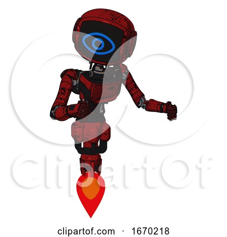 Mech Containing Digital Display Head and Large Eye and Light Chest Exoshielding and Ultralight Chest Exosuit and Jet Propulsion. Grunge Dots Dark Red. Fight or Defense Pose.. by Leo Blanchette