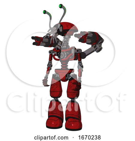 Android Containing Dual Retro Camera Head and Shrimp Head and Light Chest Exoshielding and Minigun Back Assembly and No Chest Plating and Light Leg Exoshielding. Red Blood Grunge Material. by Leo Blanchette