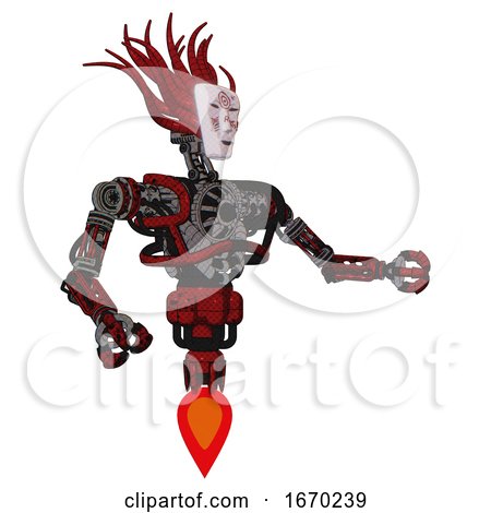 Robot Containing Humanoid Face Mask and Die Robots Graffiti Design and Heavy Upper Chest and No Chest Plating and Jet Propulsion. Grunge Dots Dark Red. Interacting. by Leo Blanchette