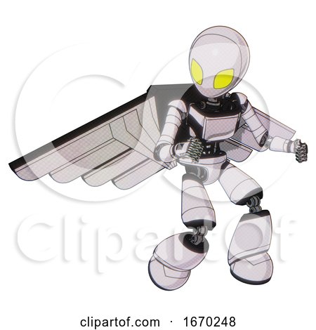 Bot Containing Grey Alien Style Head and Yellow Eyes and Light Chest Exoshielding and Ultralight Chest Exosuit and Pilot's Wings Assembly and Light Leg Exoshielding. White Halftone Toon. by Leo Blanchette