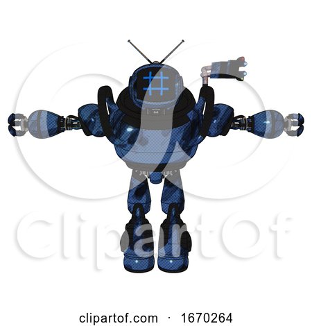 Automaton Containing Digital Display Head and Hashtag Face and Retro Antennas and Heavy Upper Chest and Light Leg Exoshielding and Stomper Foot Mod. Grunge Dark Blue. T-pose. by Leo Blanchette