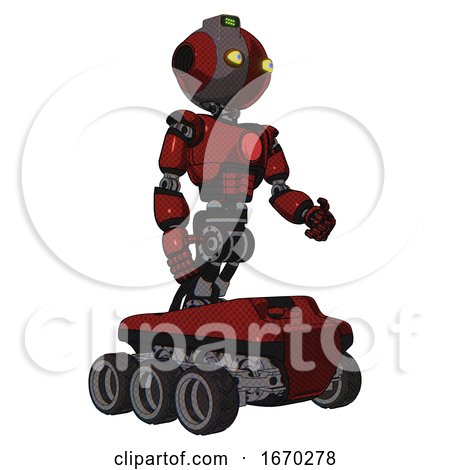 Android Containing Oval Wide Head and Yellow Eyes and Green Led Ornament and Light Chest Exoshielding and Red Chest Button and Six-wheeler Base. Matted Red. Facing Left View. by Leo Blanchette