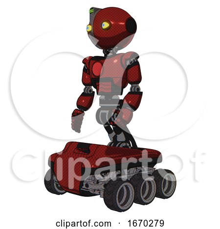 Android Containing Oval Wide Head and Yellow Eyes and Green Led Ornament and Light Chest Exoshielding and Red Chest Button and Six-wheeler Base. Matted Red. Facing Right View. by Leo Blanchette