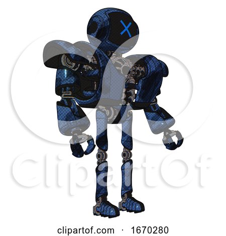 Robot Containing Digital Display Head and X Face and Heavy Upper Chest and Heavy Mech Chest and Ultralight Foot Exosuit. Grunge Dark Blue. Facing Left View. by Leo Blanchette