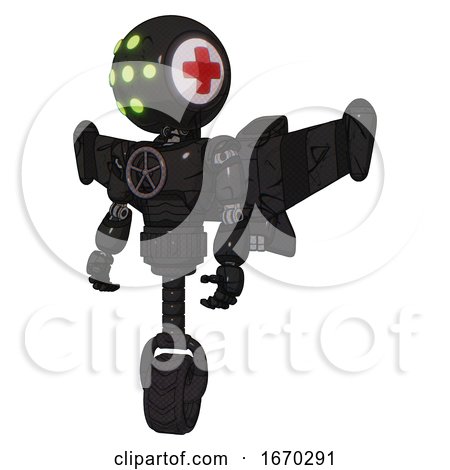 Android Containing Round Head and Green Eyes Array and First Aid Emblem and Light Chest Exoshielding and Chest Valve Crank and Stellar Jet Wing Rocket Pack and Unicycle Wheel. by Leo Blanchette