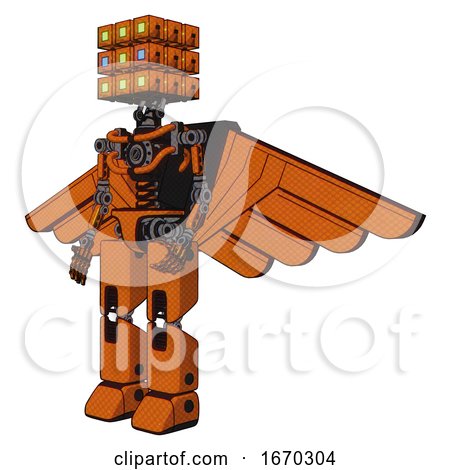 Robot Containing Dual Retro Camera Head and Cube Array Head and Light Chest Exoshielding and Pilot's Wings Assembly and No Chest Plating and Prototype Exoplate Legs. Secondary Orange Halftone. by Leo Blanchette