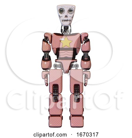 Mech Containing Humanoid Face Mask and Skeleton War Paint and Light Chest Exoshielding and Yellow Star and Prototype Exoplate Legs. Toon Pink Tint. Front View. by Leo Blanchette