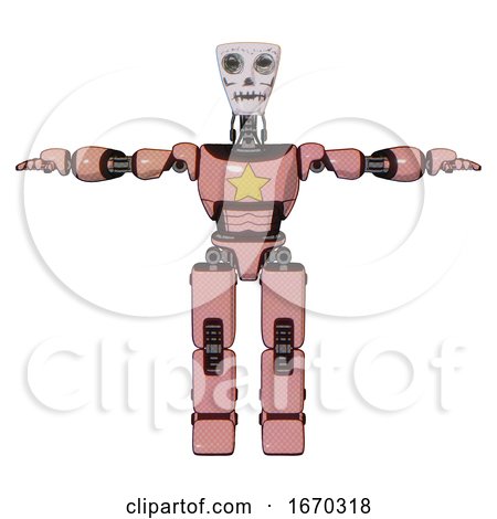 Mech Containing Humanoid Face Mask and Skeleton War Paint and Light Chest Exoshielding and Yellow Star and Prototype Exoplate Legs. Toon Pink Tint. T-pose. by Leo Blanchette