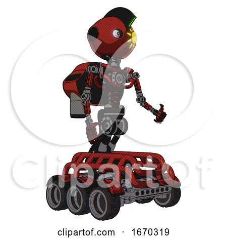 Android Containing Oval Wide Head and Sunshine Patch Eye and Techno Mohawk and Light Chest Exoshielding and Rocket Pack and No Chest Plating and Six-wheeler Base. Cherry Tomato Red. Facing Left View. by Leo Blanchette