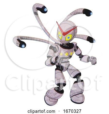 Cyborg Containing Grey Alien Style Head and Yellow Eyes with Blue Pupils and Light Chest Exoshielding and Yellow Chest Lights and Blue-eye Cam Cable Tentacles and Light Leg Exoshielding. by Leo Blanchette