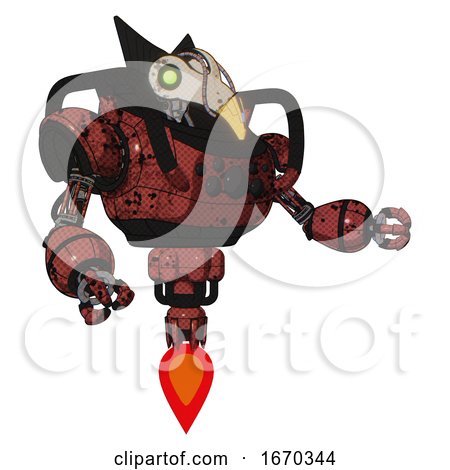 Robot Containing Bird Skull Head and Green Eyes and Robobeak Design and Heavy Upper Chest and Chest Compound Eyes and Jet Propulsion. Grunge Matted Orange. Interacting. by Leo Blanchette