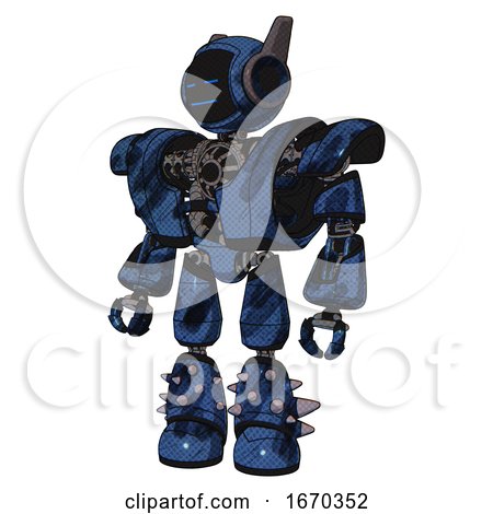 Mech Containing Digital Display Head and Sleeping Face and Winglets and Heavy Upper Chest and Heavy Mech Chest and Light Leg Exoshielding and Spike Foot Mod. Grunge Dark Blue. by Leo Blanchette
