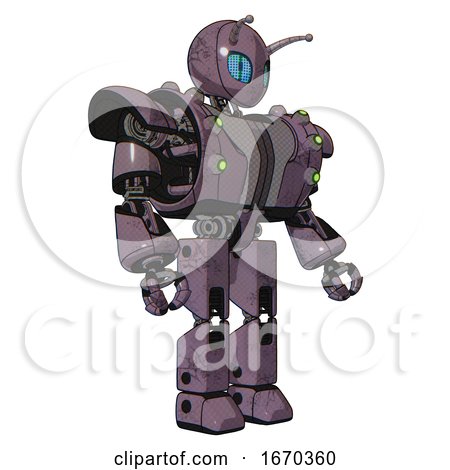 Bot Containing Grey Alien Style Head and Blue Grate Eyes and Bug Antennas and Heavy Upper Chest and Heavy Mech Chest and Green Cable Sockets Array and Prototype Exoplate Legs. Lilac Metal. by Leo Blanchette