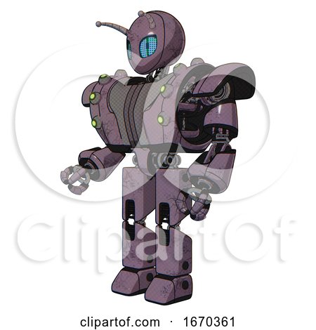 Bot Containing Grey Alien Style Head and Blue Grate Eyes and Bug Antennas and Heavy Upper Chest and Heavy Mech Chest and Green Cable Sockets Array and Prototype Exoplate Legs. Lilac Metal. by Leo Blanchette