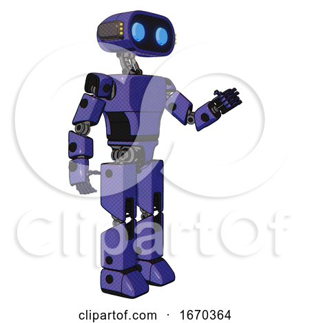 Android Containing Dual Retro Camera Head and Cute Retro Robo Head and Yellow Head Leds and Light Chest Exoshielding and Prototype Exoplate Chest and Prototype Exoplate Legs. Primary Blue Halftone. by Leo Blanchette